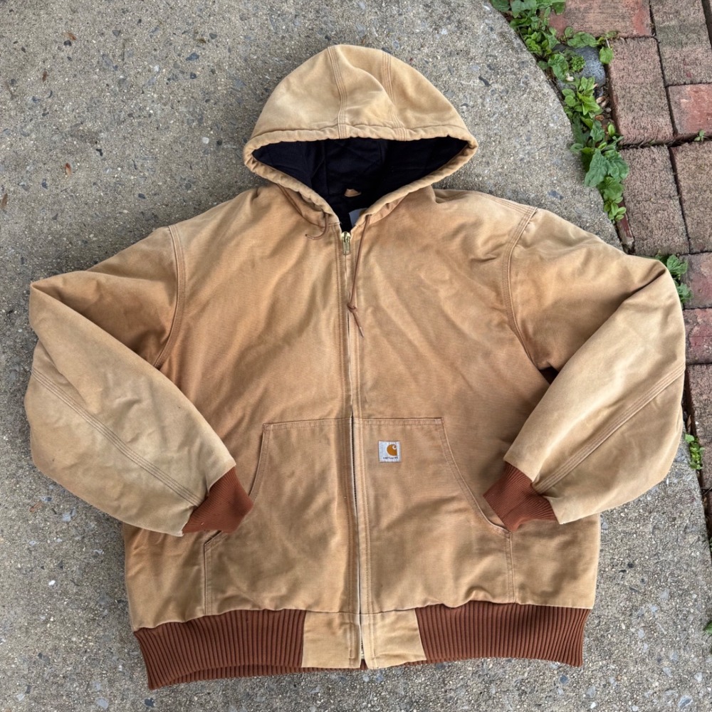 Carhartt J140 Brown Duck Active Jacket Mens XL Made‎ in USA Quilted Lined Hooded